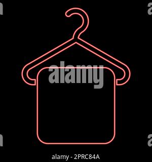 Neon towel on hanger Hanger towel Clothes hanger with hanging towel red color vector illustration image flat style Stock Vector