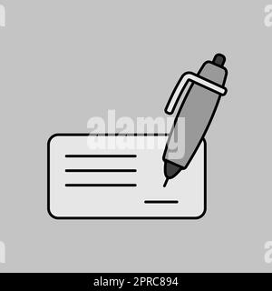 Blank bank check with pen and signature icon Stock Vector
