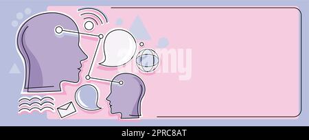 Multiple Heads Connected Showing New Technology Ideas. Gears In Brain Symbols Design Displaying Mechanical And Technical Idea. Stock Vector