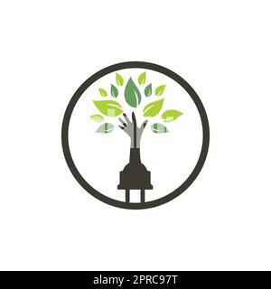 Electric cord and hand tree vector logo design. Stock Vector