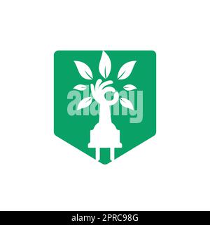 Electric cord and hand tree vector logo design. Stock Vector