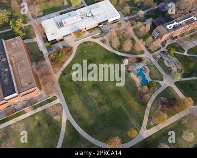 Aerial photograph of Drake University on a beautiful spring morning. Des Moines, Iowa, USA. Stock Photo