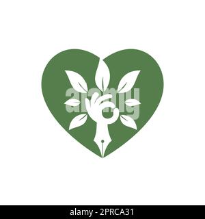 Education insurance and support logo concept. Pen and hand tree with heart shape icon logo. Stock Vector
