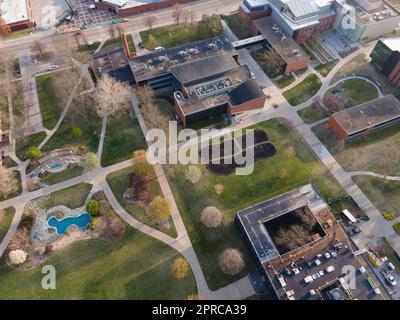 Aerial photograph of Drake University on a beautiful spring morning. Des Moines, Iowa, USA. Stock Photo