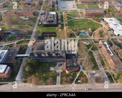 Aerial photograph of Drake University on a beautiful spring morning. Des Moines, Iowa, USA. Stock Photo