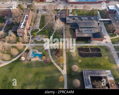 Aerial photograph of Drake University on a beautiful spring morning. Des Moines, Iowa, USA. Stock Photo