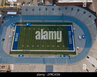 Aerial photograph of Drake University on a beautiful spring evening. Des Moines, Iowa, USA. Stock Photo