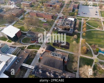 Aerial photograph of Drake University on a beautiful spring morning. Des Moines, Iowa, USA. Stock Photo