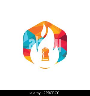 Fire padlock key logo design template. Fire flame key logo icon. Stock Vector