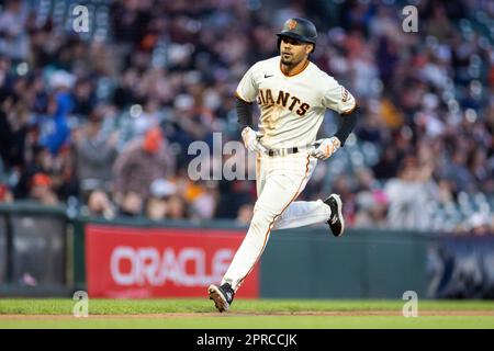 LaMonte Wade Jr of the San Francisco Giants runs to third base