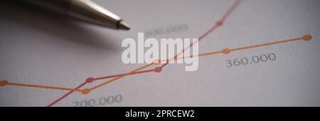 Metal pen on documents with colourful graphs with lines Stock Photo