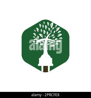 Tech church logo concept. Cord and church tree icon logo design Stock ...