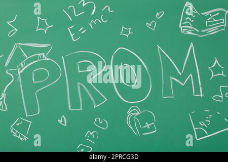 Word PROM with drawings on green chalkboard Stock Photo - Alamy