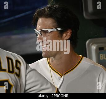 Pittsburgh Pirates' Oneil Cruz, making his Major League debut, collects  himself between pitches during a seventh inning at-bat against Cincinnati  Reds relief pitcher Luis Cessa during a baseball game in Pittsburgh,  Saturday