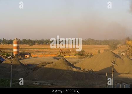 view of road construction site going on in India Stock Photo