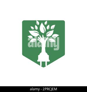 Electric cord and hand tree vector logo design. Stock Vector