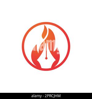 Fire Pen vector logo design concept. Hot writer vector logo icon. Stock Vector