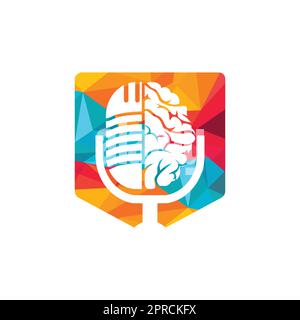Brain podcast logo design. Broadcast entertainment business logo template vector illustration. Stock Vector