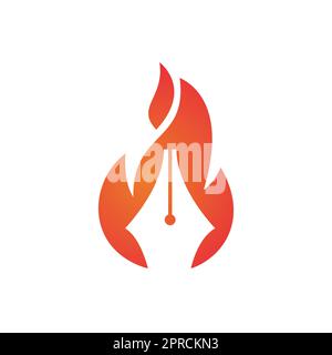 Fire Pen vector logo design concept. Hot writer vector logo icon. Stock Vector