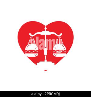 Food law vector logo design template. Law balance and burger icon design. Stock Vector