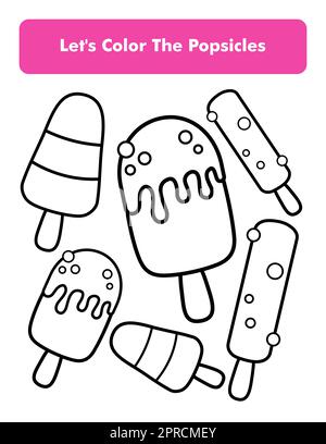 Popsicles Coloring Book Page In Letter Page Size. Children Coloring Worksheet. Premium Vector Element. Stock Vector