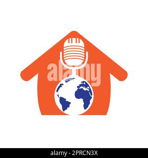 Global podcast logo design. Broadcast entertainment business logo template vector illustration. Stock Vector