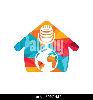 Global podcast logo design. Broadcast entertainment business logo template vector illustration. Stock Vector