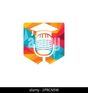 Graduate podcast logo icon symbol design. Education podcast logo concept. Stock Vector