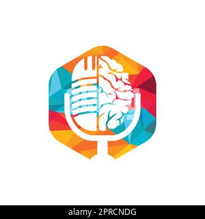 Brain podcast logo design. Broadcast entertainment business logo template vector illustration. Stock Vector