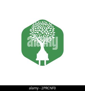 Green energy electricity logo concept. Electric plug icon with tree. Stock Vector