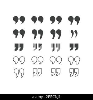 Quotes, quotation marks black isolated vector icon set Stock Vector