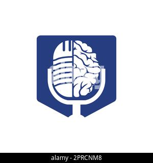 Brain podcast logo design. Broadcast entertainment business logo template vector illustration. Stock Vector
