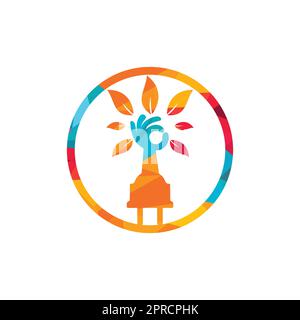 Electric cord and hand tree vector logo design. Stock Vector