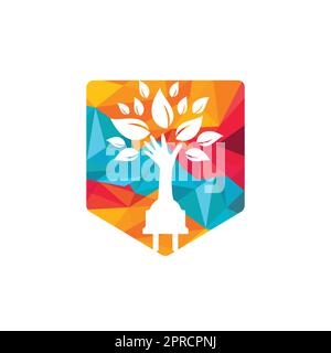 Electric cord and hand tree vector logo design. Stock Vector