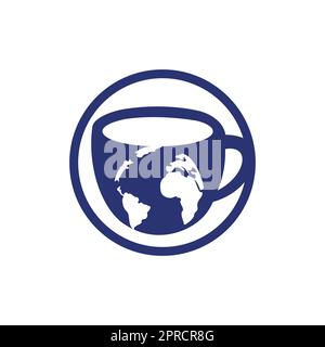 Creative Coffee cup with globe map vector logo design template. Stock Vector