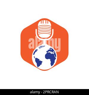 Global podcast logo design. Broadcast entertainment business logo template vector illustration. Stock Vector