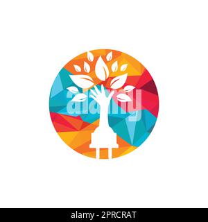 Electric cord and hand tree vector logo design. Stock Vector