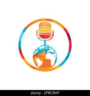 Global podcast logo design. Broadcast entertainment business logo template vector illustration. Stock Vector