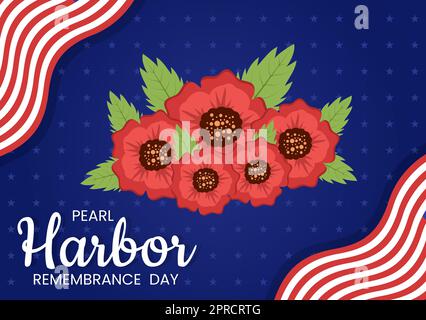 Happy Pearl Harbor Remembrance Day on December 7 Template Hand Drawn Cartoon Flat Illustration for National Memorial of Ceremony Stock Vector