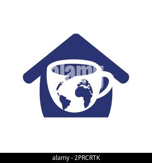 Creative Coffee cup with globe map vector logo design template. Stock Vector