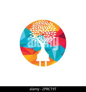Green energy electricity logo concept. Electric plug icon with tree. Stock Vector