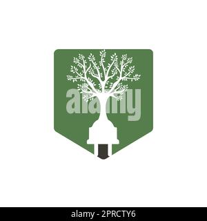 Green energy electricity logo concept. Electric plug icon with tree. Stock Vector
