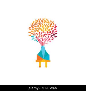 Green energy electricity logo concept. Electric plug icon with tree. Stock Vector