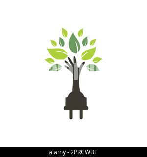 Electric cord and hand tree vector logo design. Stock Vector