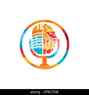 Brain podcast logo design. Broadcast entertainment business logo template vector illustration. Stock Vector