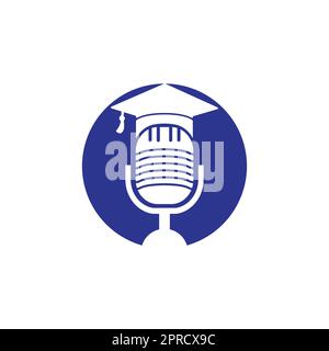 Graduate podcast logo icon symbol design. Education podcast logo concept. Stock Vector