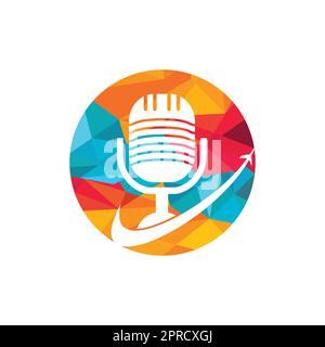 Traveling Podcast vector logo design template. Travel tourism vacation podcast logo concept. Stock Vector