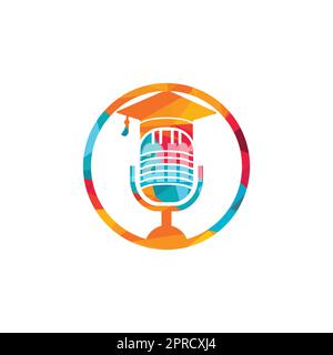 Graduate podcast logo icon symbol design. Education podcast logo concept. Stock Vector