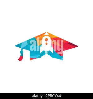 Graduation cap with rocket logo design. Rocket logo for aviation education or academy. Stock Vector