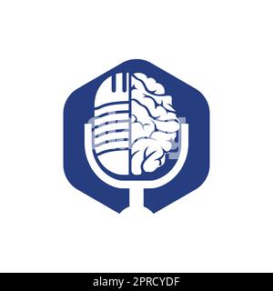 Brain podcast logo design. Broadcast entertainment business logo template vector illustration. Stock Vector